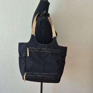 Norm Thompson Black and Tan Tote with Textured Finish, Multiple Pockets